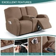 thumbnail image 4 of TAOCOCO Durable 4-Pieces Stretch Loveseat Recliner Slipcovers with Console, Jacquard Reclining Sofa Covers for 2 Seater Couch with Pockets Sofa Protector, Brown, 4 of 13