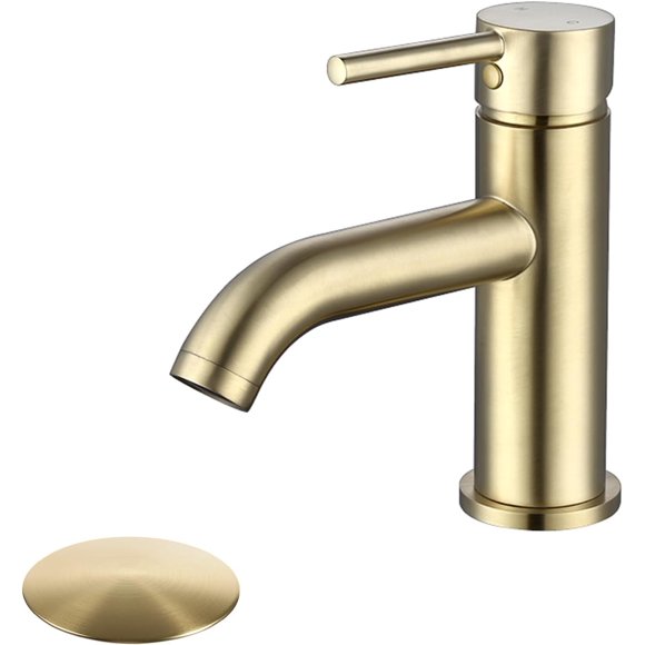 Single Handle Black Bathroom Faucet with Metal Drain Assembly and Escutcheon,Brushed Gold