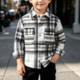thumbnail image 2 of ZACPNCV Kids Plaid Jacket Vintage Faux Wool Blend Short Coat Soft Casual Long Sleeve Button Front Shirt Jacket Warm Winter Outerwear with Pocket A-Gray, 2 of 9