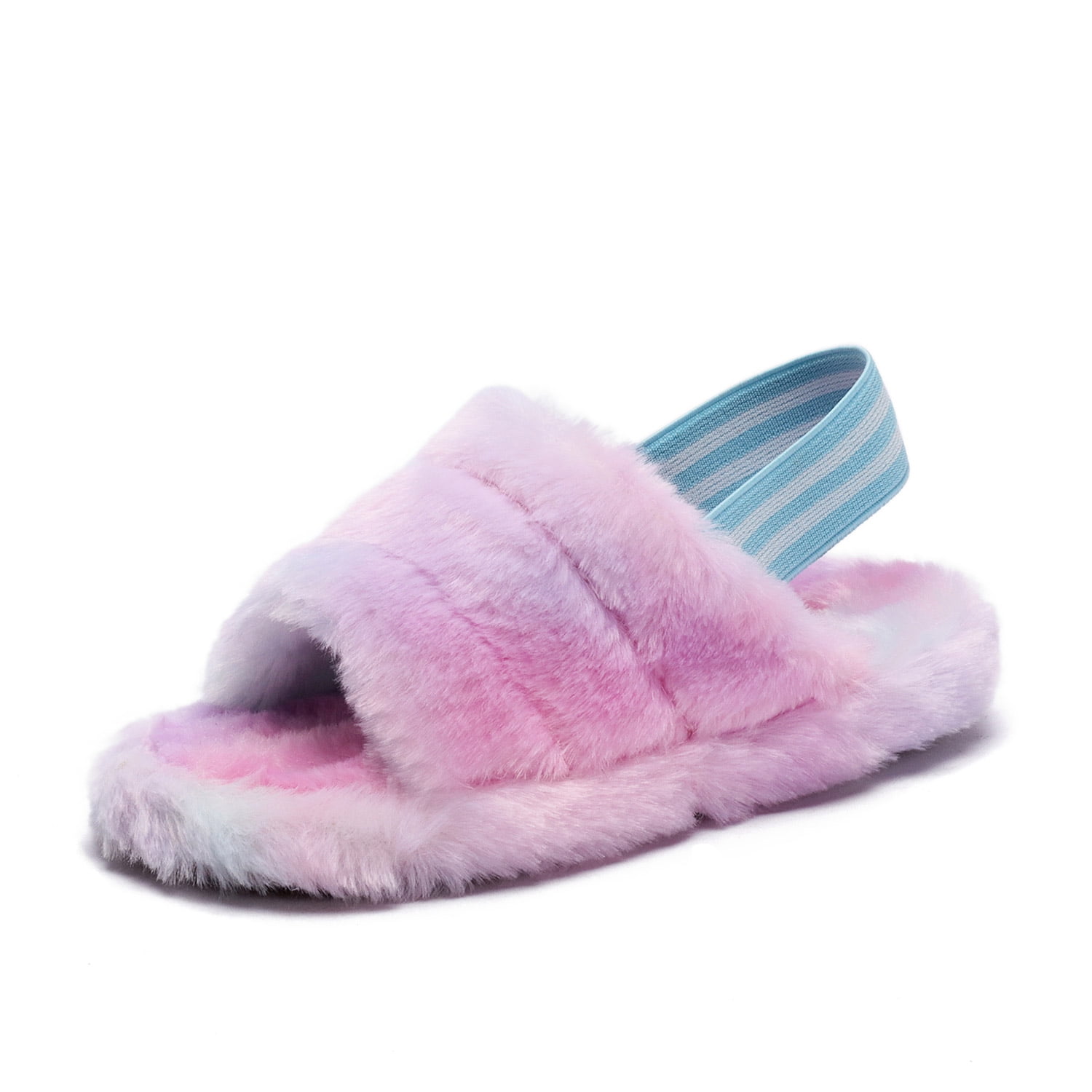 Girls Slingback Slide Furry Slippers Kids Children Faux Fur Mule Flip Flop Shoes Size 