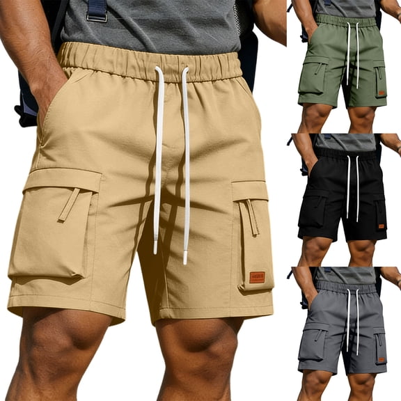 Havenre Mens Cargo Twill Cargo Shorts Lightweight Drawstring Stretch Elastic Waist Casual Knee Length Work Short with Multi-Pockets Black L