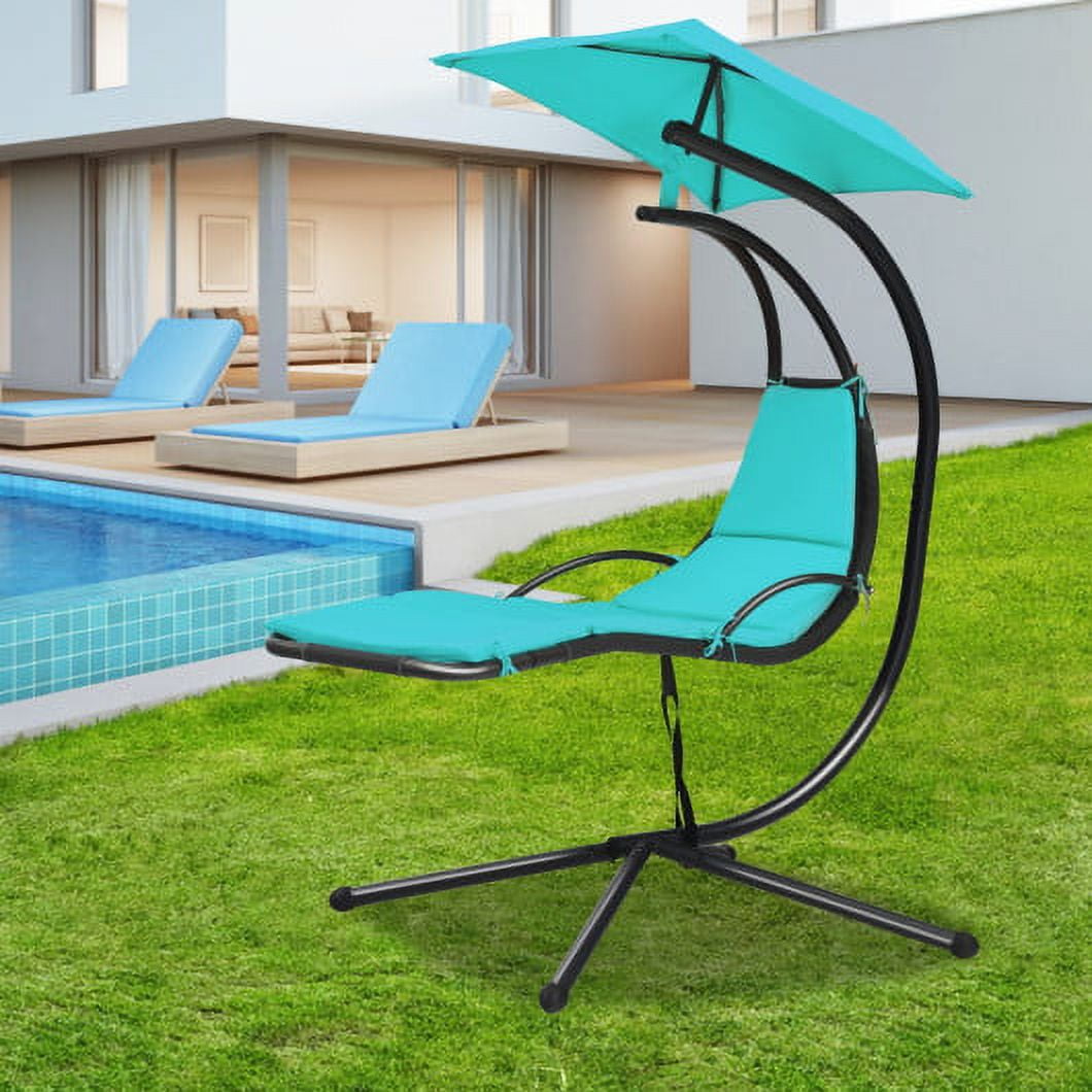 Patio Hanging Hammock Chaise Lounge Chair with Canopy Cushion for