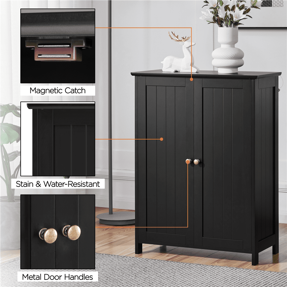 Alden Design Free Standing Floor Cabinet with 2 Adjustable Shelves, Black