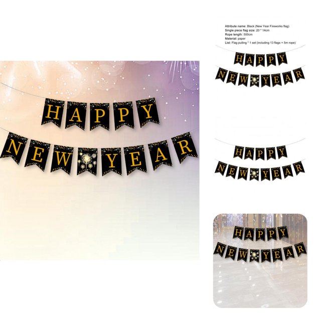 13Pcs/Set Party Banner Gold-Printed Multi-purpose Eco-friendly Glitter 2022 Happy New Year Banner for New Year