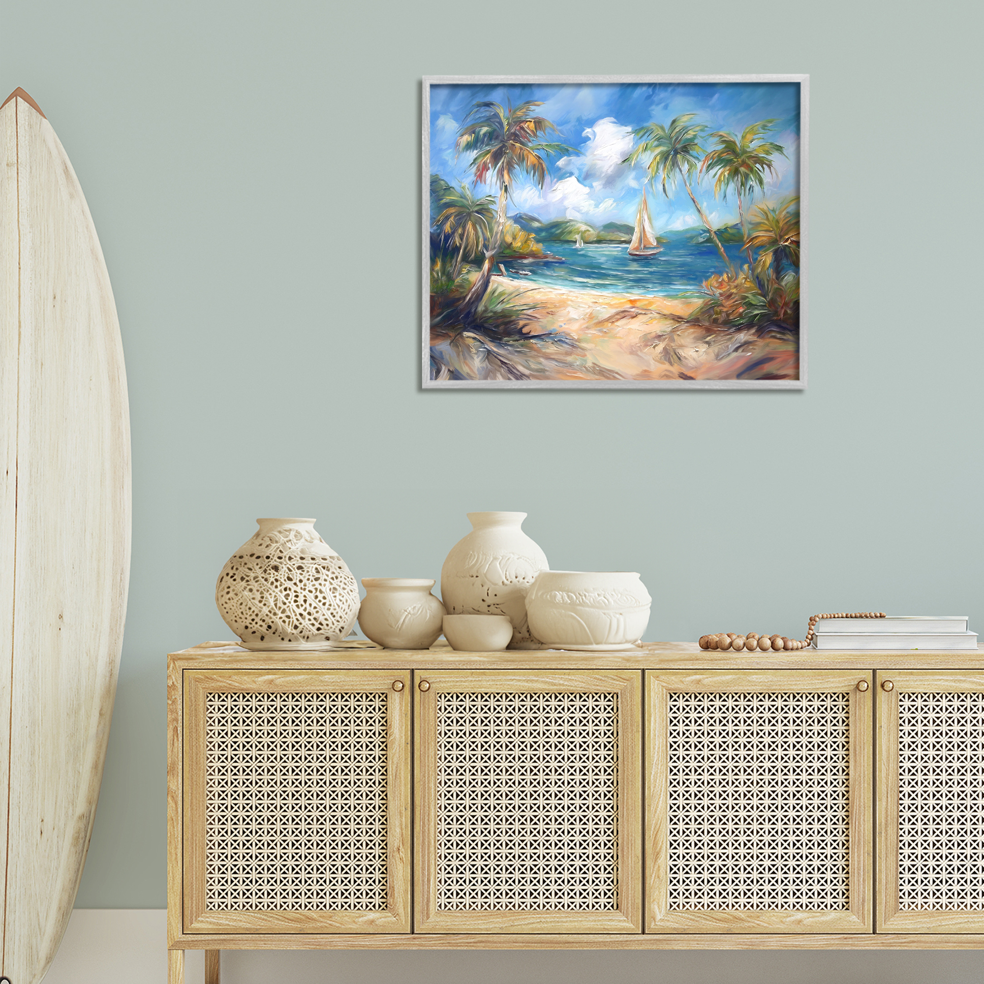 Stupell Industries Paradise Beach Harbor Coastal Painting Gray Framed Art Print Wall Art, 30 x 24