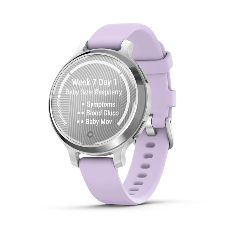 Garmin Lily® 2 Active, Small and Stylish Smartwatch, Built-In GPS, Hidden Display, Patterned Lens, Up To 9 Days Battery Life, Silver with Purple Garmin Lily® 2 Active, Small and Stylish Smartwatch, Built-In GPS, Hidden Display, Patterned Lens, Up To 9 Days Battery Life, Silver with Purple