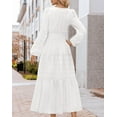 thumbnail image 4 of Womens Fall Dresses Casual Midi Maxi Dresses with Pockets Lightweight Long Sleeve V Neck Elastic Waist Wedding Boho Beach Dress, 4 of 7