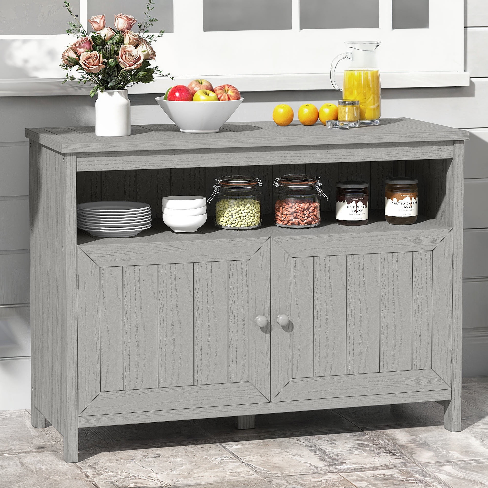 DEXTRUS Patio Outdoor Console Sideboard Buffet Cabinet,Plastic Wooden Storage Cabinet - Gray