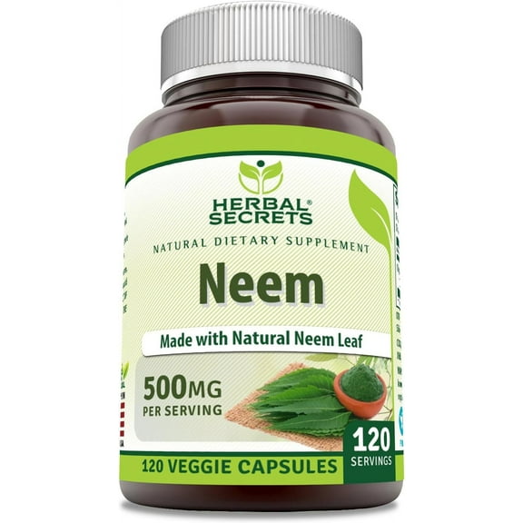 Herbal Secrets Neem (Made with Natural Neem Leaf) 500mg 120 Veggie Capsules Supplement | Non-GMO | Gluten Free | Made in USA | Ideal for Vegetarians