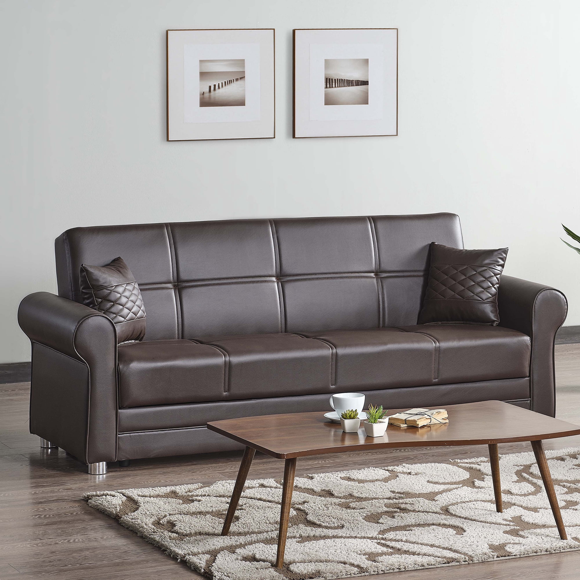 Ottomanson Convertible Sleeper Sofa Bed with Hidden Storage, Firm Comfort Couch, Brown