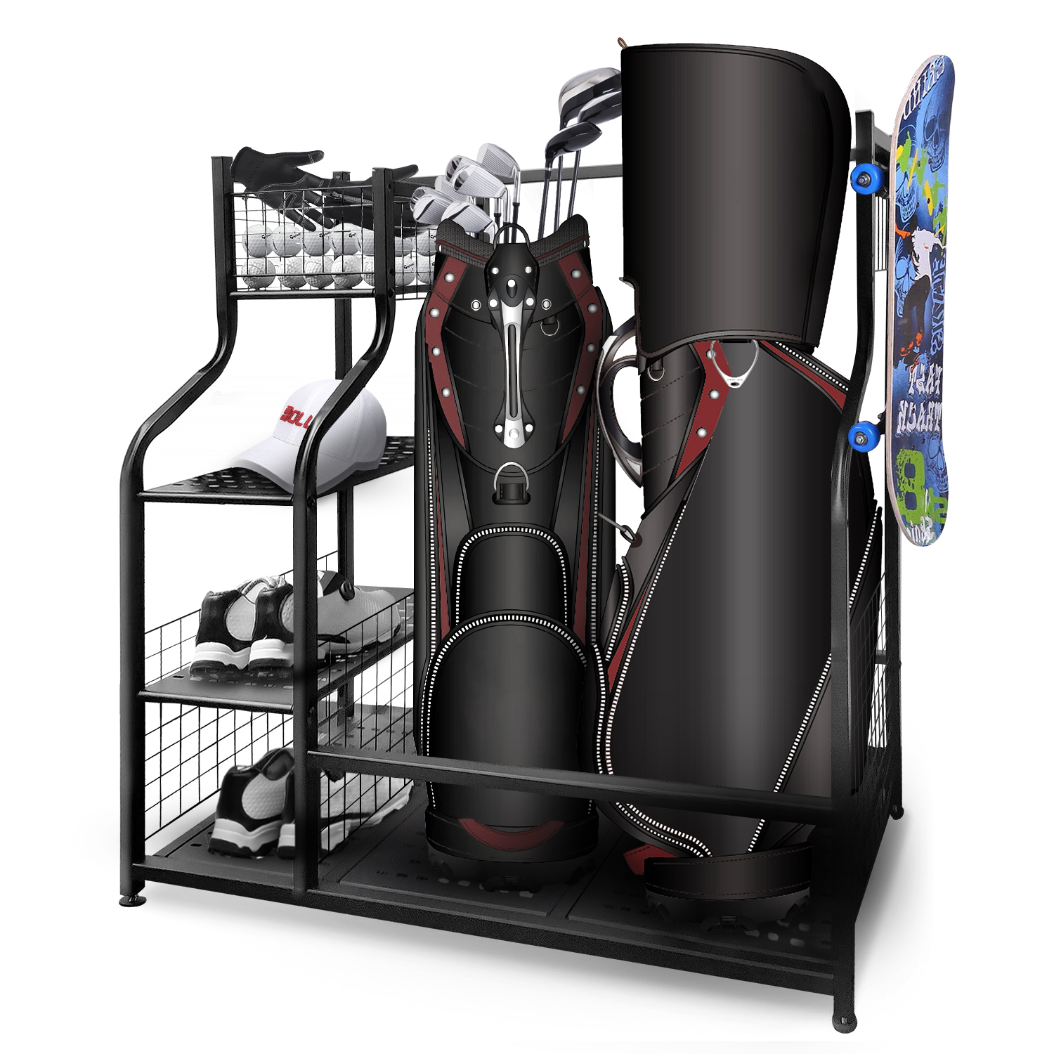 Mythinglogic Golf Storage Garage Organizer,2 Golf Bag Storage Stand and