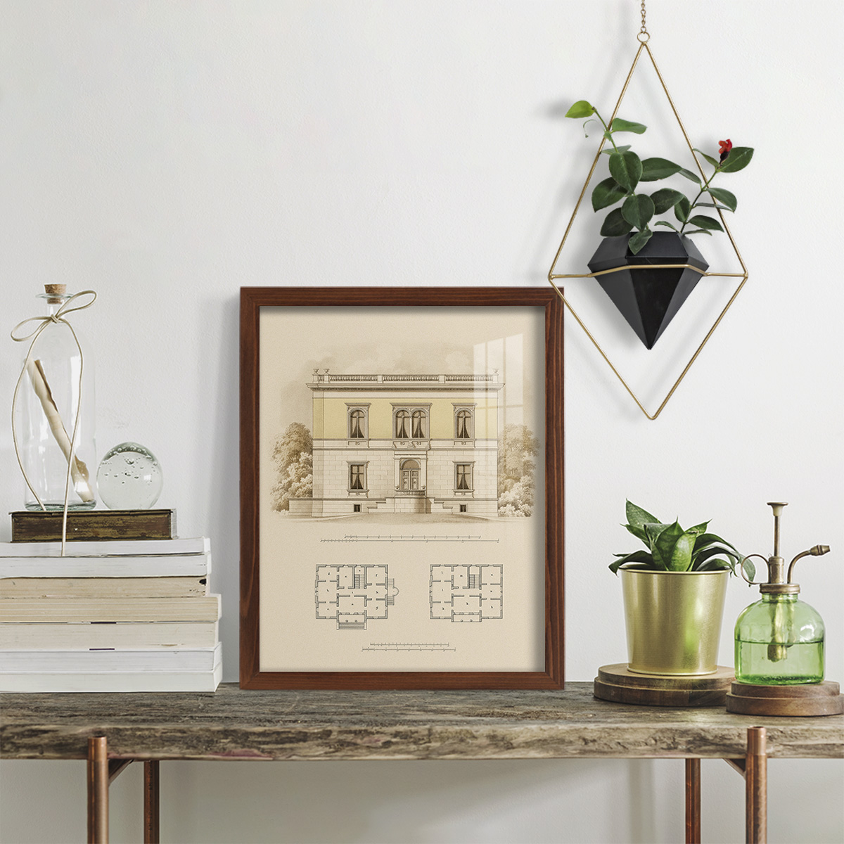 Estate and Plan V -Framed Print w/glass-Chestnut