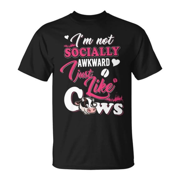 Farmer Funny Quote Cow Lover Graphic Tee Unisex Adult Cotton | Casual Farming Shirt for Socially Awkward Adults | Comfortable Everyday Outfit, Size L, Color Black