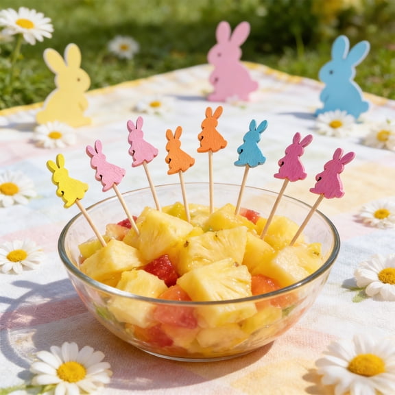 Easter Fruit Skewers Disposable Bar Restaurant Party Wooden Food Picks 4.72x1.18in B