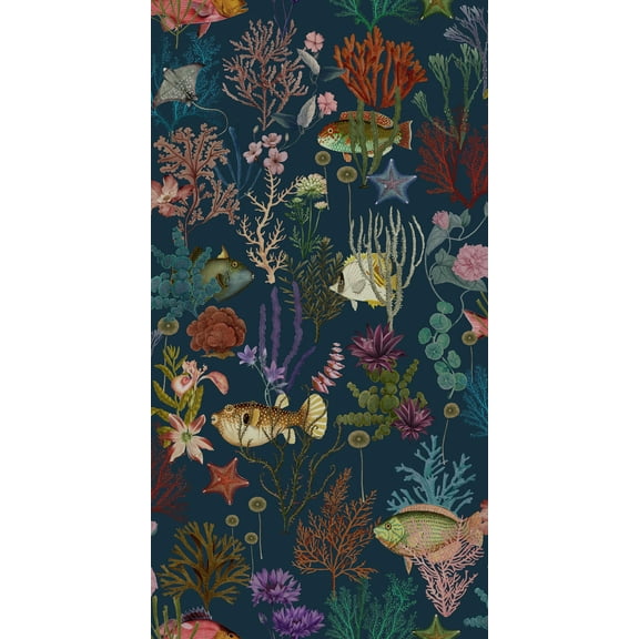 Navy Ocean with Fishes and Corals Wallpaper