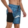 thumbnail image 2 of KLL Sharks on White Blue Striped for Mens Swim Trunks Quick Dry Swim Shorts with Built-in Compression Liner Funny Swimwear Bathing Suits-3X-Large, 2 of 6
