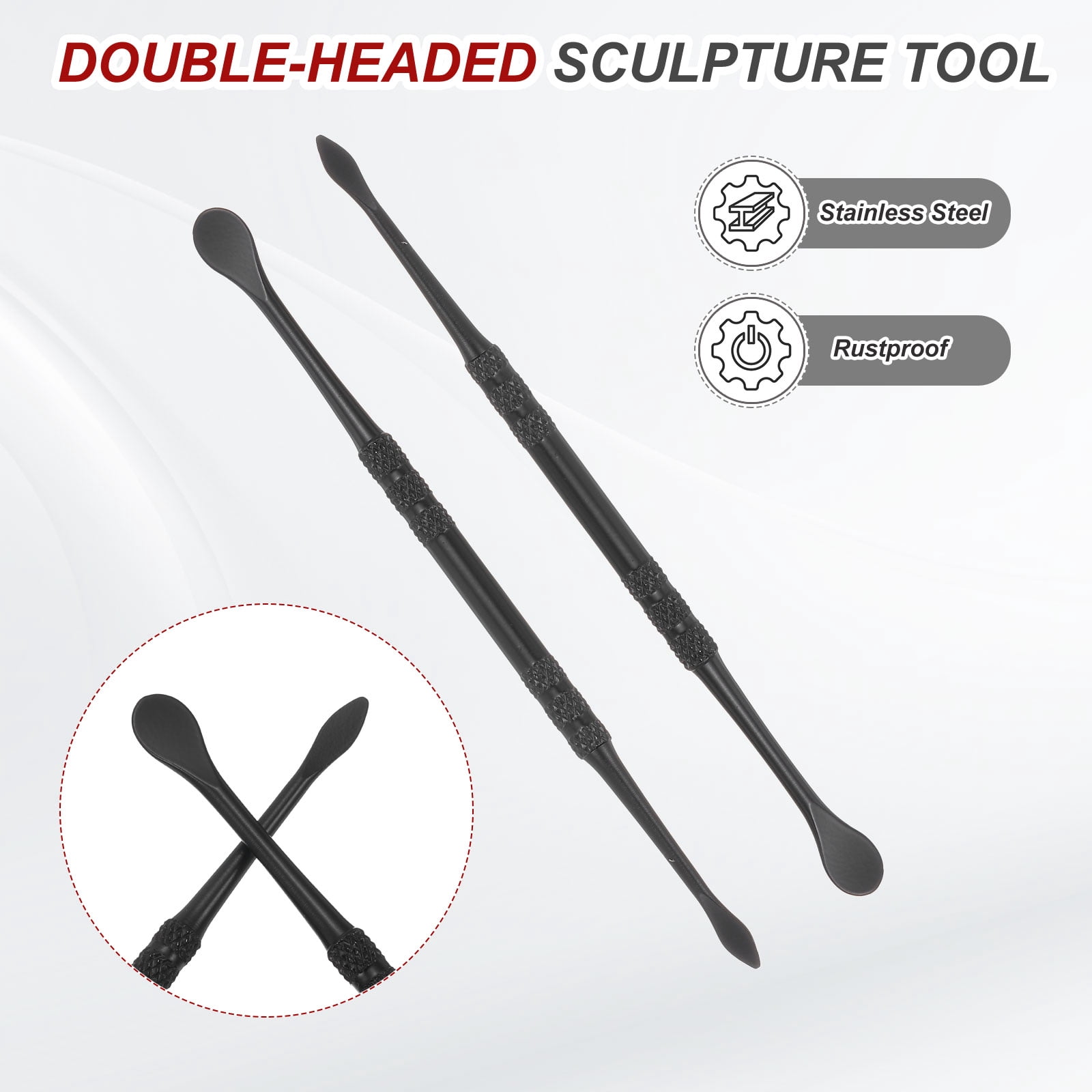 Uxcell 22pcs Wax Carving Tool 4.8" Double-Headed Stainless Steel Sculpture Tools Kit Modeling Engraving Sculpting Spoons for Clay Pottery Crafts Shaping, Black Plated