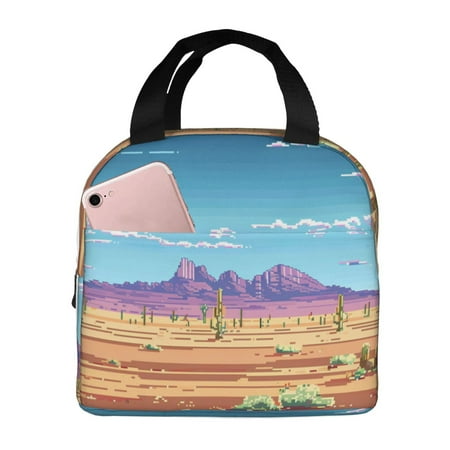 Insulated Lunch Bag for Women Men - Pixel Desert Landscape Leakproof Cooler Lunch Box for Women Men  Lunch Tote Bags for Work School Picnic Travel