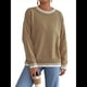 thumbnail image 2 of Suéteres de Gran Tamaño para Mujer, Cuello Redondo, Bloque de Color, Suéter de Invierno, Mangas Farol, Abertura Lateral, Suéter de Punto, Tops Caqui XL, 2 of 10