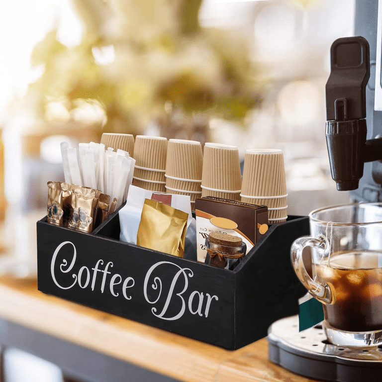 Coffee Station Organizer, Farmhouse Coffee Bar Accessories Organizer for  Counter, Wooden Coffee Pod Kcup Storage Basket with Handle, Rustic Coffee