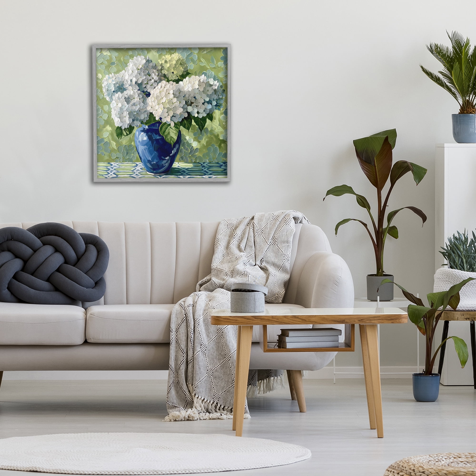 Stupell Industries White Hydrangeas in Blue Vase Gray Framed Giclee Art, design by Gina Kelly
