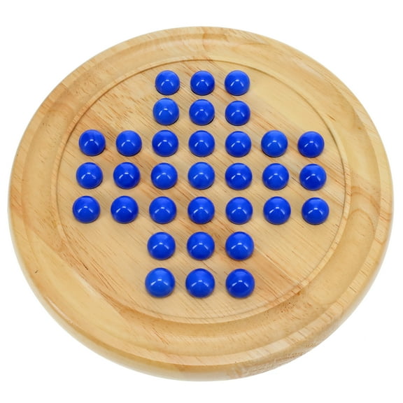 WE Games Solid Wood Solitaire with Blue Glass Marbles - 9 in. Diameter