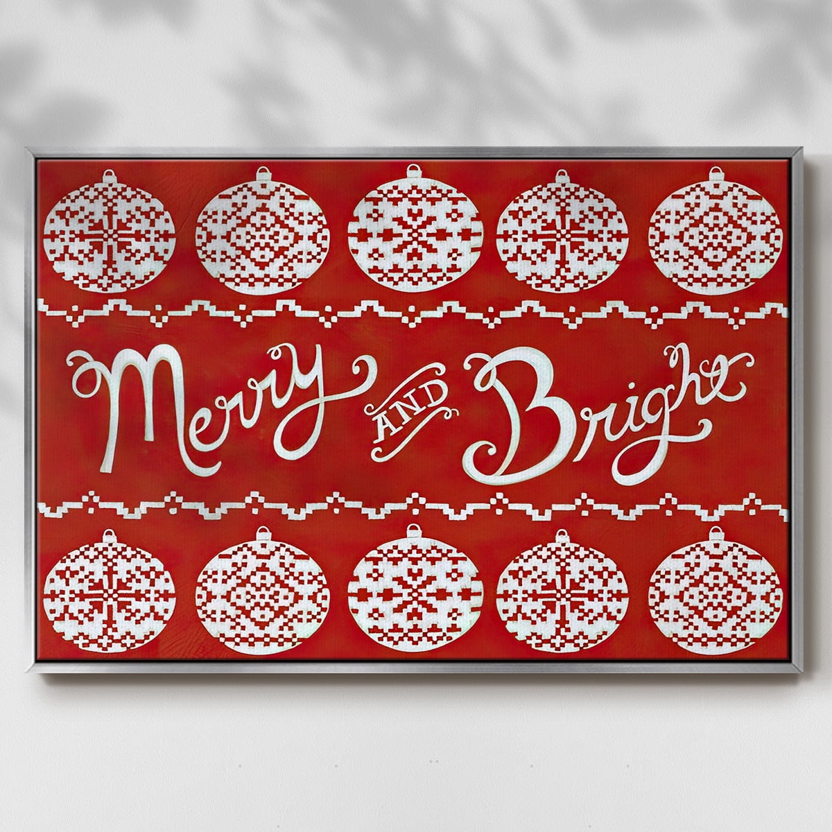 Fair Isle Snowflake II - Framed Gallery Wrapped Holiday Canvas - 25 x 37 - Silver Frame