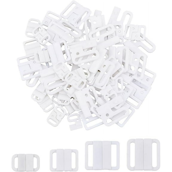 60 Sets Plastic Bikini Bra Clips Hooks 4 Sizes White Bra Slide Hook Replacement Part Sewing On Swimsuit Tops and Lingerie