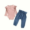 thumbnail image 2 of Eleanos Baby Girl Adorable Long Sleeve Solid Romper Tops Denim Trousers Outfits Clothes, 2 of 6