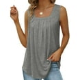 thumbnail image 3 of Fancyglim Women Plus Tank Tops Square Neck Loose Fit Pleated Sleeveless Shirt Grey 3XL, 3 of 5