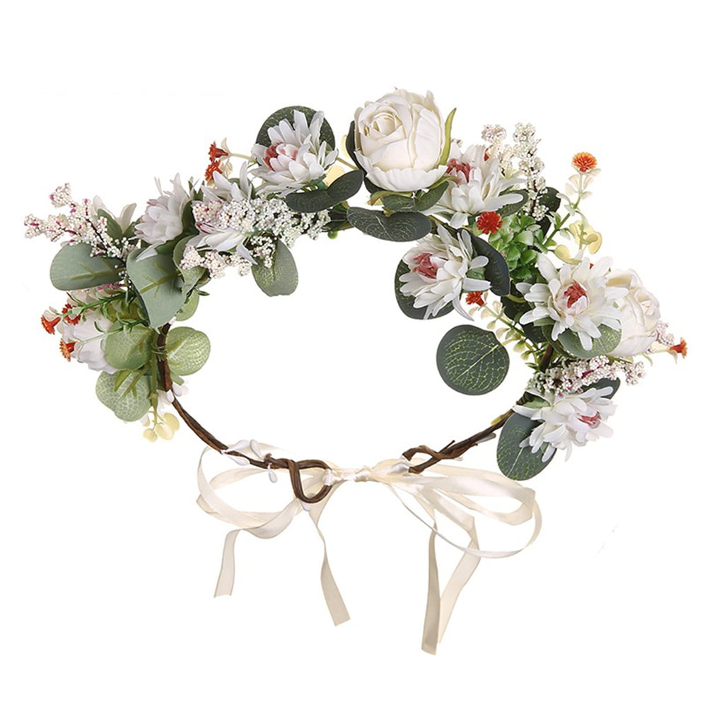 Flower Crown Headband Garland Festival Wreath Wedding Bridesmaid Beach Ribbon 