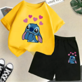 thumbnail image 3 of Conjunto de dos piezas de camiseta y pantalones cortos de Disney Stitch para niños de verano 2024, conjunto de pantalones cortos de manga corta informales a la moda para niños y niñas, ropa para niños, 3 of 5