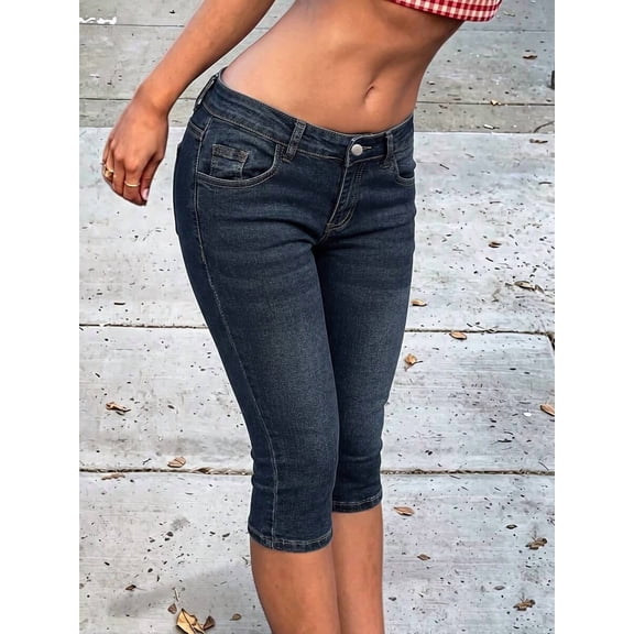 Women's Mid-Rise Skinny Casual Jeans Summer