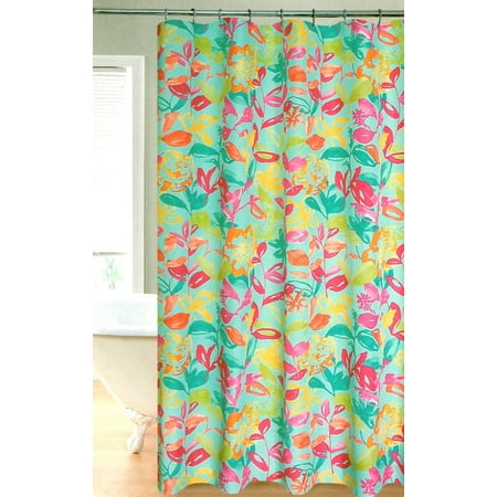 UPC 678298212315 product image for Watercolor Floral Water Repellent Fabric Shower Curtain Aqua - 70x72 | upcitemdb.com