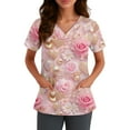 thumbnail image 4 of Valentines Scrubs Top for Women Plus Size Hoilday Short Sleeve Cute Love Hearts Graphic Scrub Shirts Loose V Neck Scrubs Medical Nurse Workwear Nursing Uniform with Pockets Pink L, 4 of 5