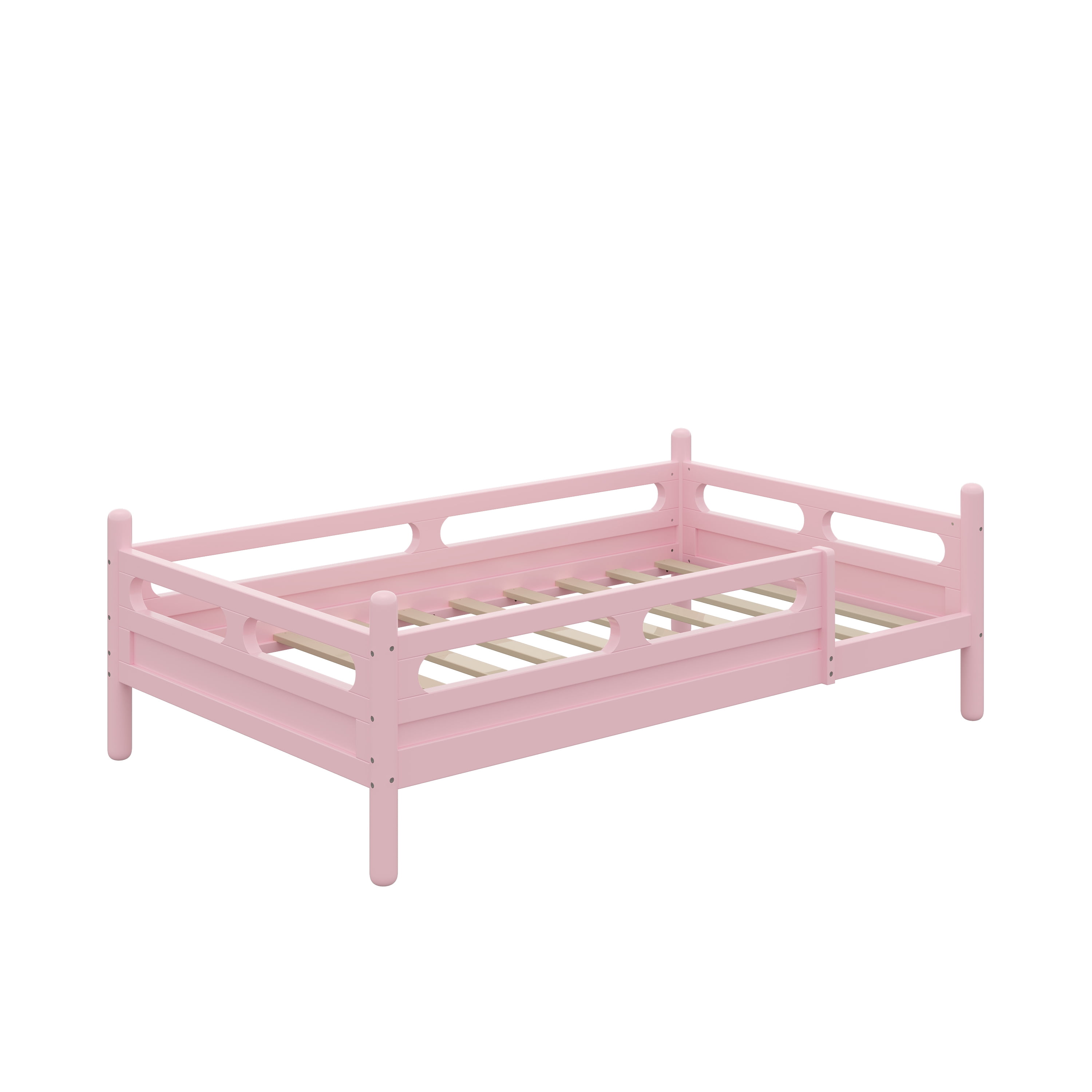 Euroco Wood Twin Size Platform Bed, Low Profile Bed with Guardrails and Slats Support, Pink