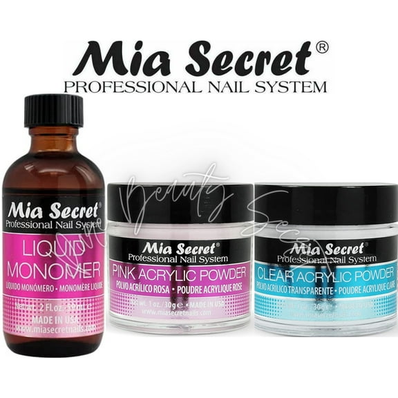 Mia Secret Liquid Monomer 2 oz and Powder 1 oz x 2 (Clear   Pink)