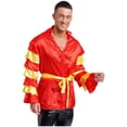 thumbnail image 3 of Sxiwei Mens Rumba Samba Dance Costume Long Sleeve Coat Tunic with Belt for Carnival Halloween Party Burgundy XXL, 3 of 7