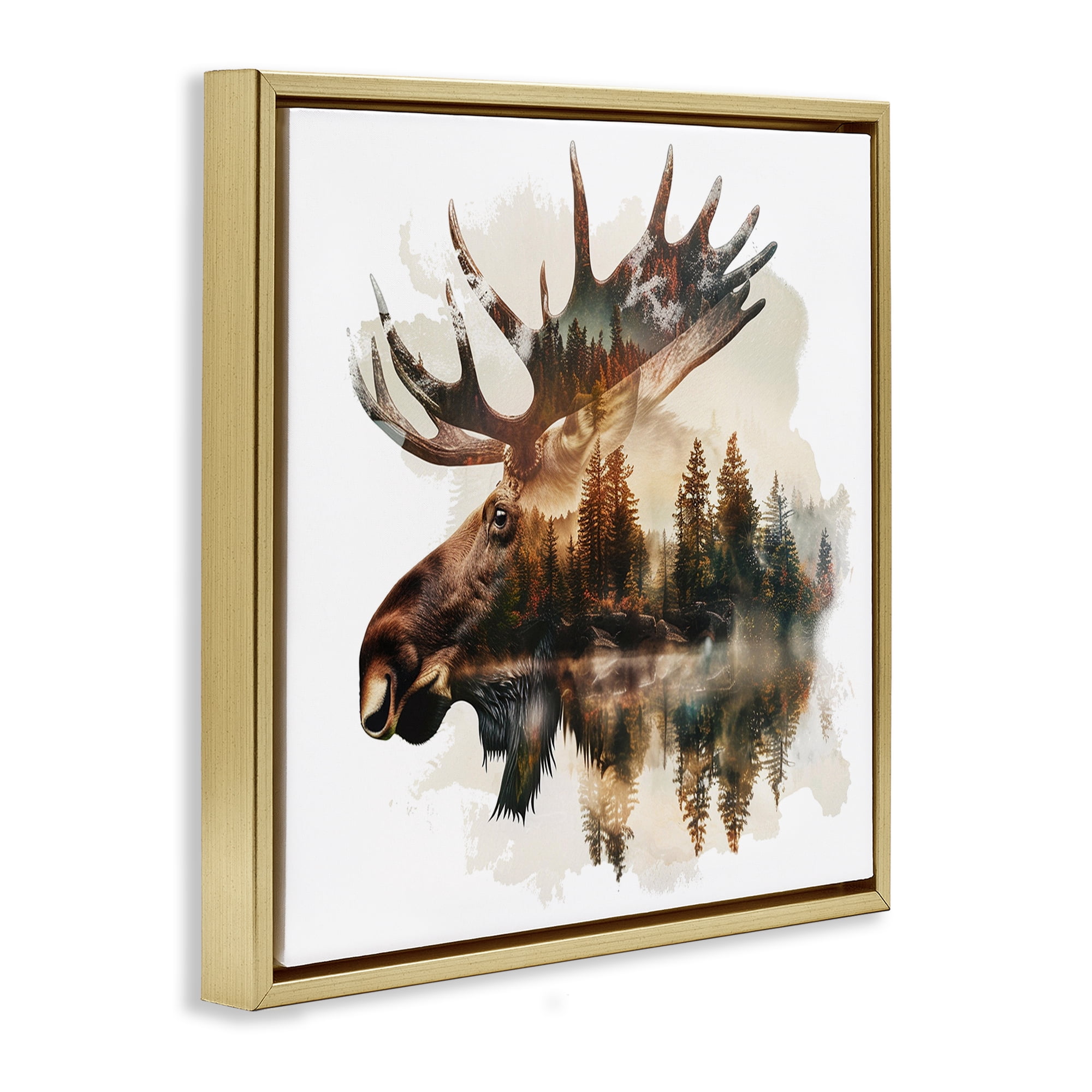 Stupell Industries Moose Antlers Silhouette Animals Painting Gold Floater Framed Canvas Art Print Wall Art, 25 x 25