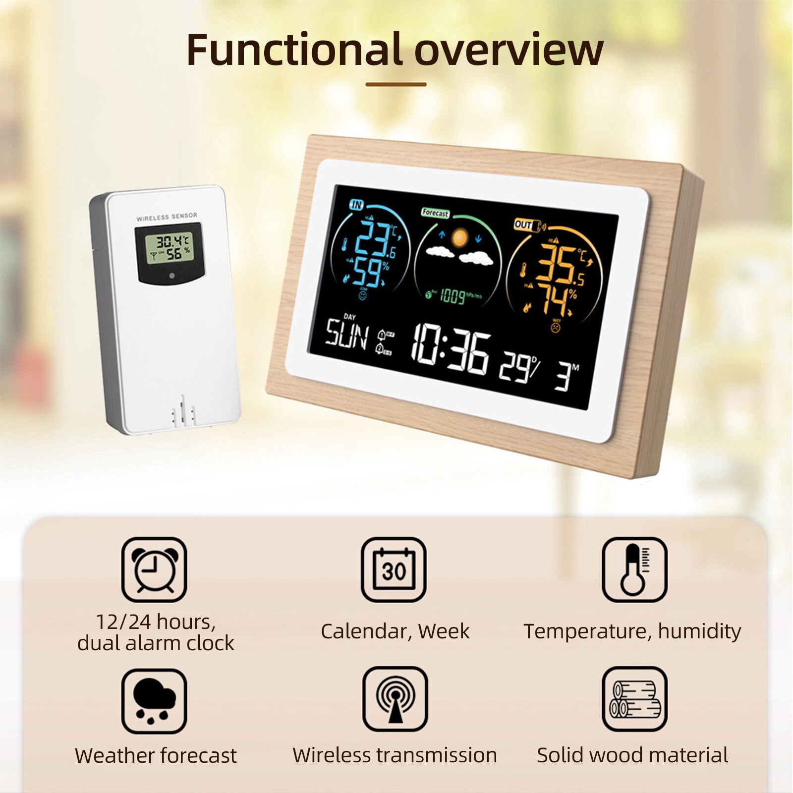 Leyfeng Weather Station Indoor Outdoor Thermometer Wireless LCD Color Display USB Rechargeable Digital Temperature