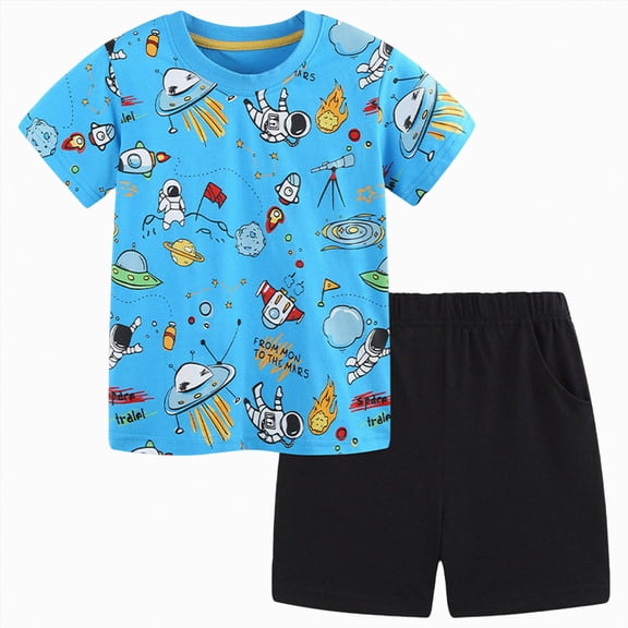 Toddler Boy Clothes Sets Cute Dinosaur Print Roar Graphic T-Shirt & Blue Plaid Shorts 2-Piece Outfit Jurassic Theme Outfit 2-11 T