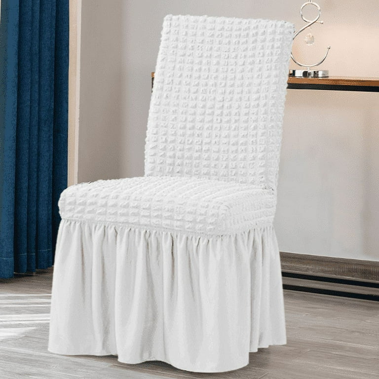 Subrtex 2 4PCS Dining Room Chair Covers Slipcovers with Skirt Jacquard Chair Slipcovers Furniture Protector Set of 4 White