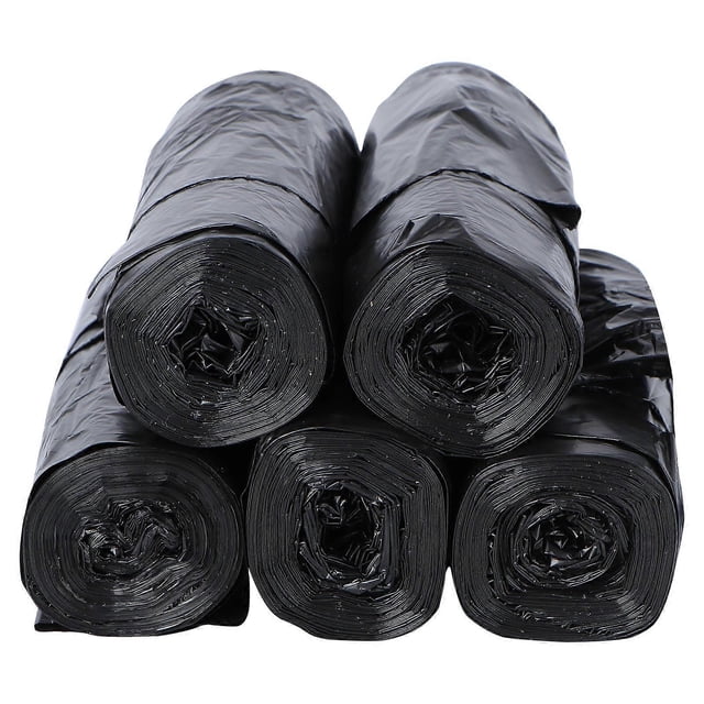 5 Rolls Portable Garbage Rubbish Trash Bags With Handle for Home Office Kitchen (Black)