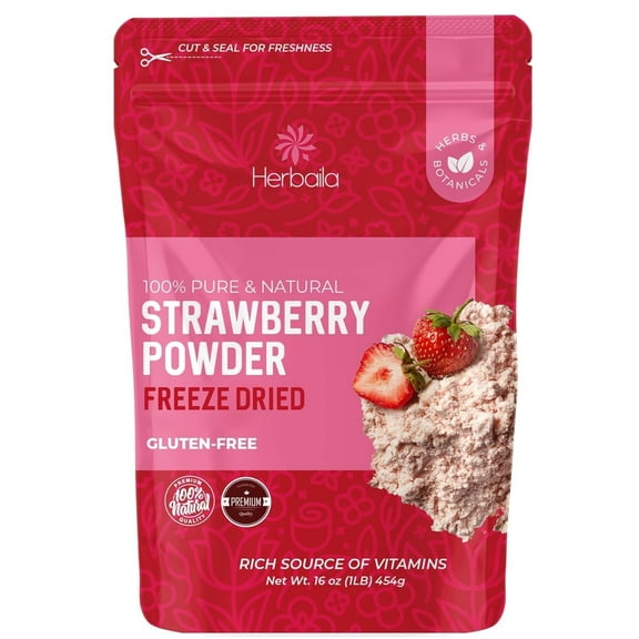 Herbaila Freeze-Dried Strawberry Powder 16oz – All Natural, No Sugar Added, Non-GMO, Gluten-Free, 1LB