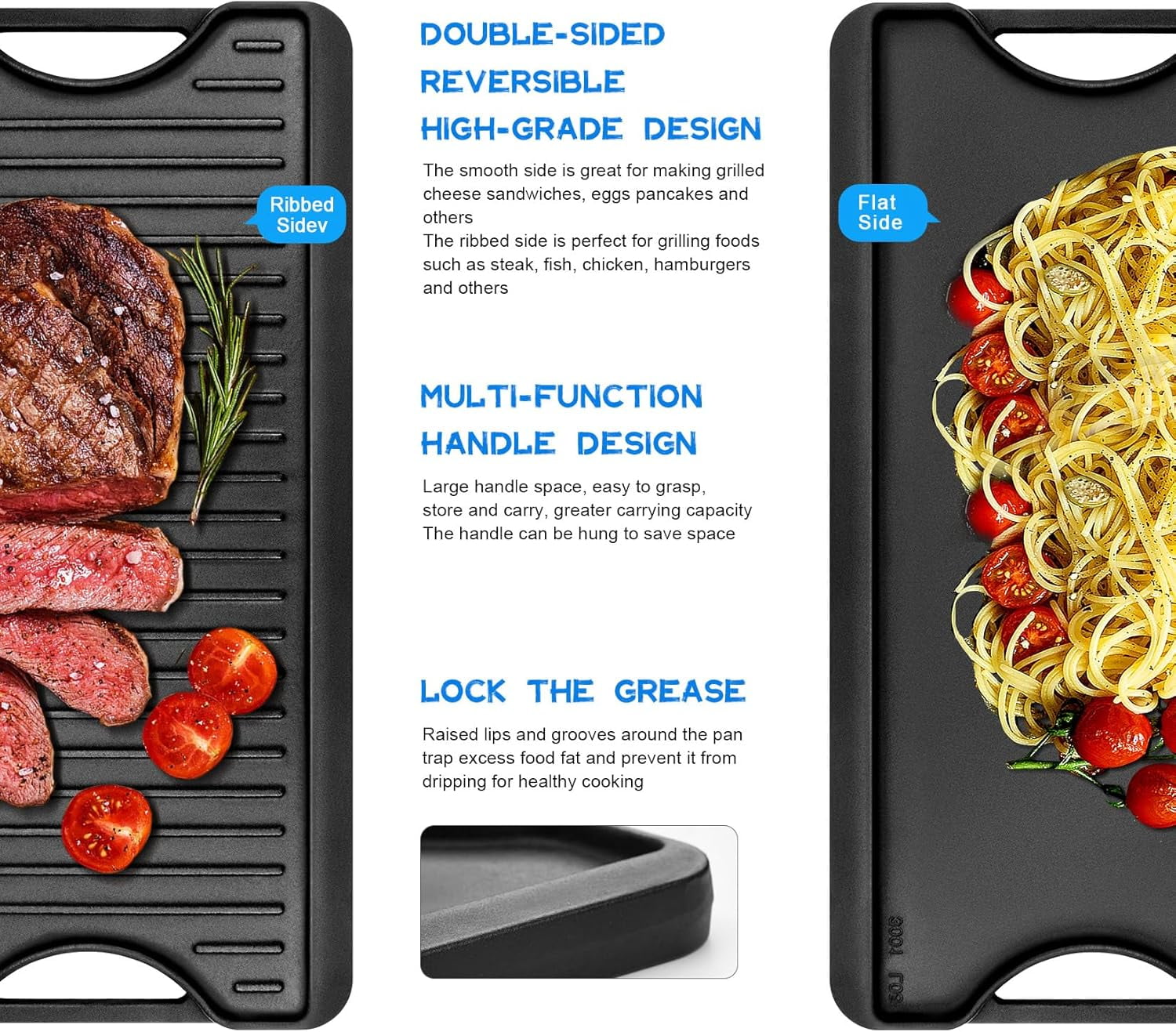 20 x 10.5 Reversible Cast Iron Griddle for Gas Stove, Grill & Camping