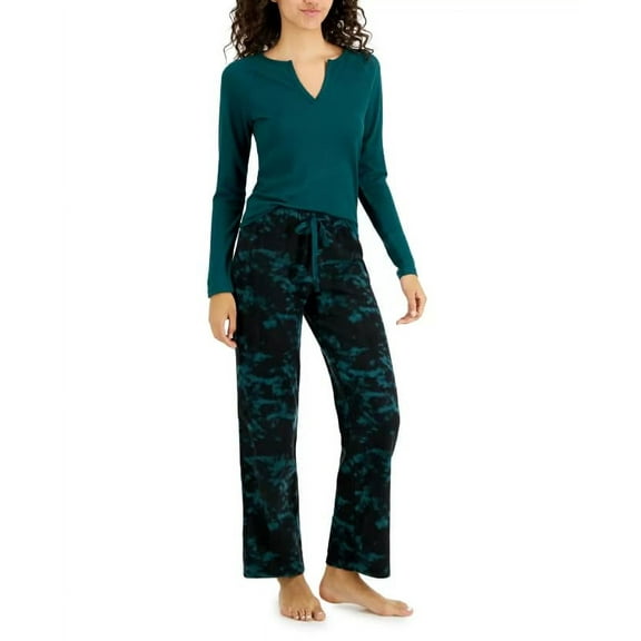 Jenni Women's Split-Neck Pajama Top, Large, Dark Green