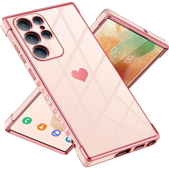 S22 Ultra Case, for Samsung Galaxy S22 Ultra Case Women Girls Cute Design Soft Silicone Camera Protection Protective Lovely Heart Phone Case for Galaxy S22 Ultra 5G (Pink)