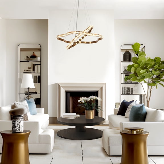 LNC Deslumbrante 2-Lights 25.6"Modern Luxury Tiered Integrated LED Crystal Chandelier, Polished Gold