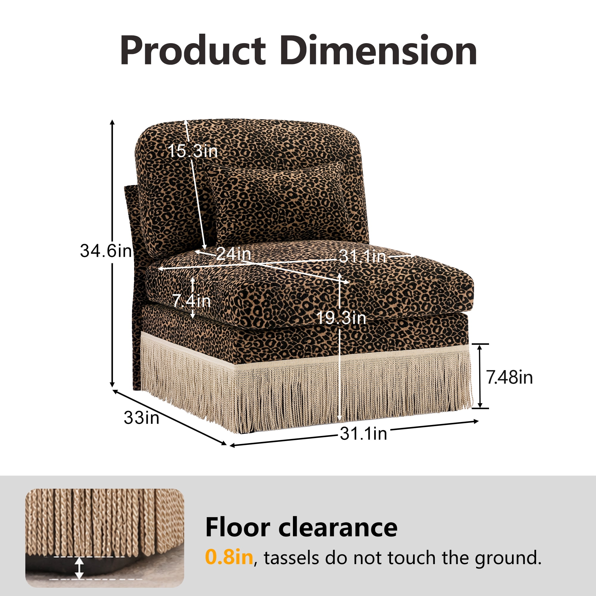 Modular Sofa Armless Chair Module, Sectional Couch Middle Seat, DIY Custom Sofa Expansion Piece