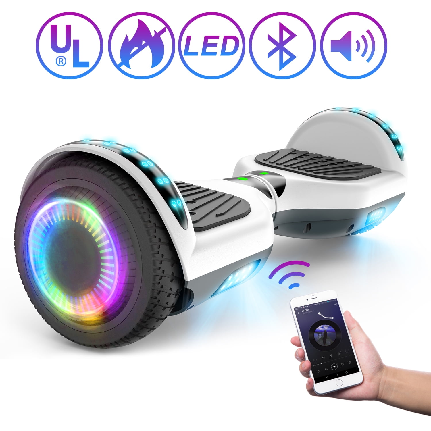 jolege 6.5 Hoverboard Self Balancing Hoverboard for Kids Adults Metallic Chrome with Bluetooth Speaker and LED Light 